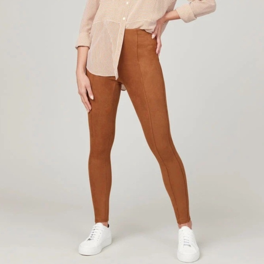 SPANX Rich Caramel Stretchy Shaping Slimming Sporty Faux Suede Leggings XL